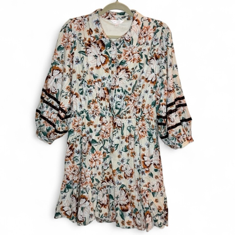 LC Lauren Conrad Boho Floral Dress Size L Velvet Trim Cottagecore - Picture 3 of 13